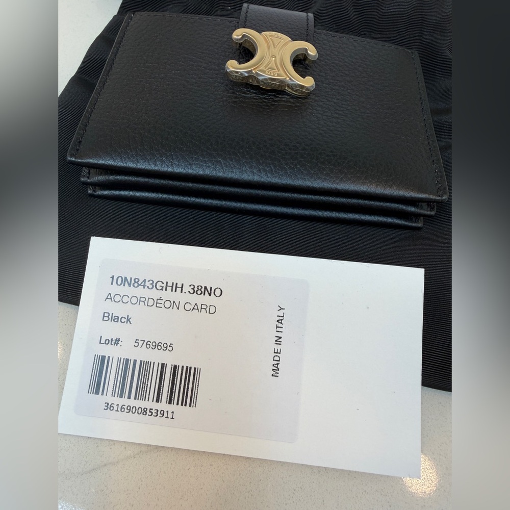 Brand New CELINE Accordion Nino Card Holder with Black Leather Gold Hardware - Picture 15 of 16